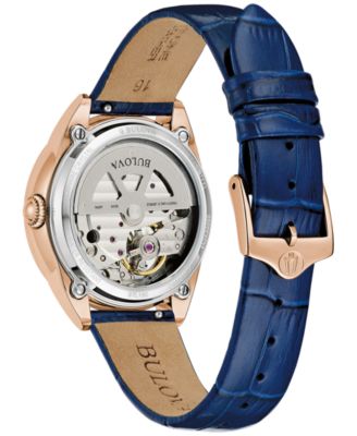 Women's Sutton Automatic Navy Blue Leather Strap Watch 34.5mm