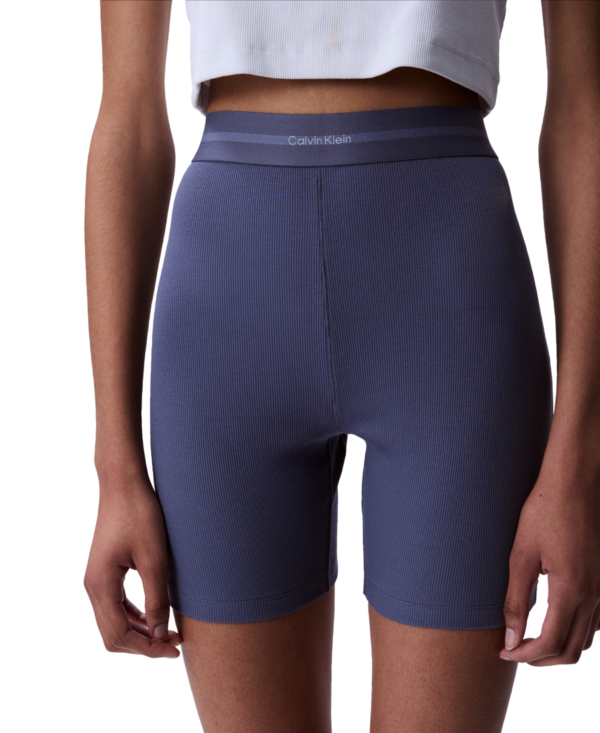 Calvin Klein Women's Ribbed Bike Shorts Qs7216 In Grisaille