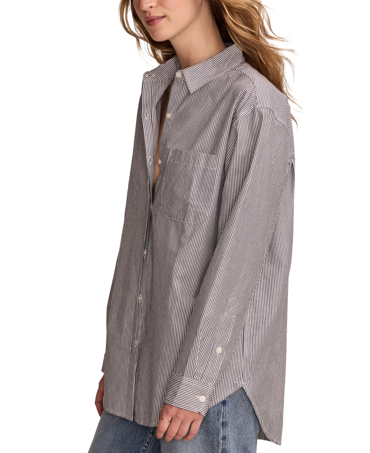 LUCKY BRAND WOMEN'S COTTON POPLIN OVERSIZED BUTTON-BACK SHIRT 