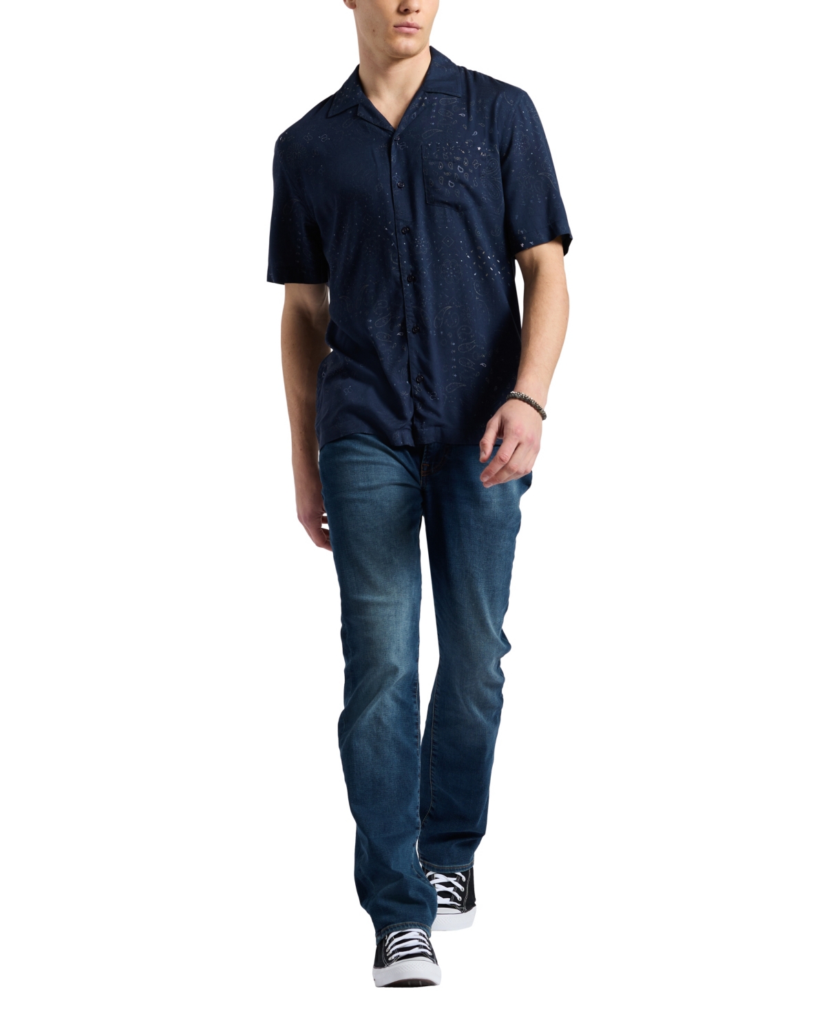 Buffalo David Bitton Men's Lightweight Short Sleeve Button Up Bandana Print Camp Shirt In Whale