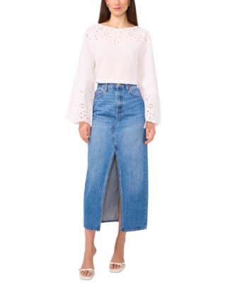 Women's Cotton Eyelet Bell-Sleeve Blouse