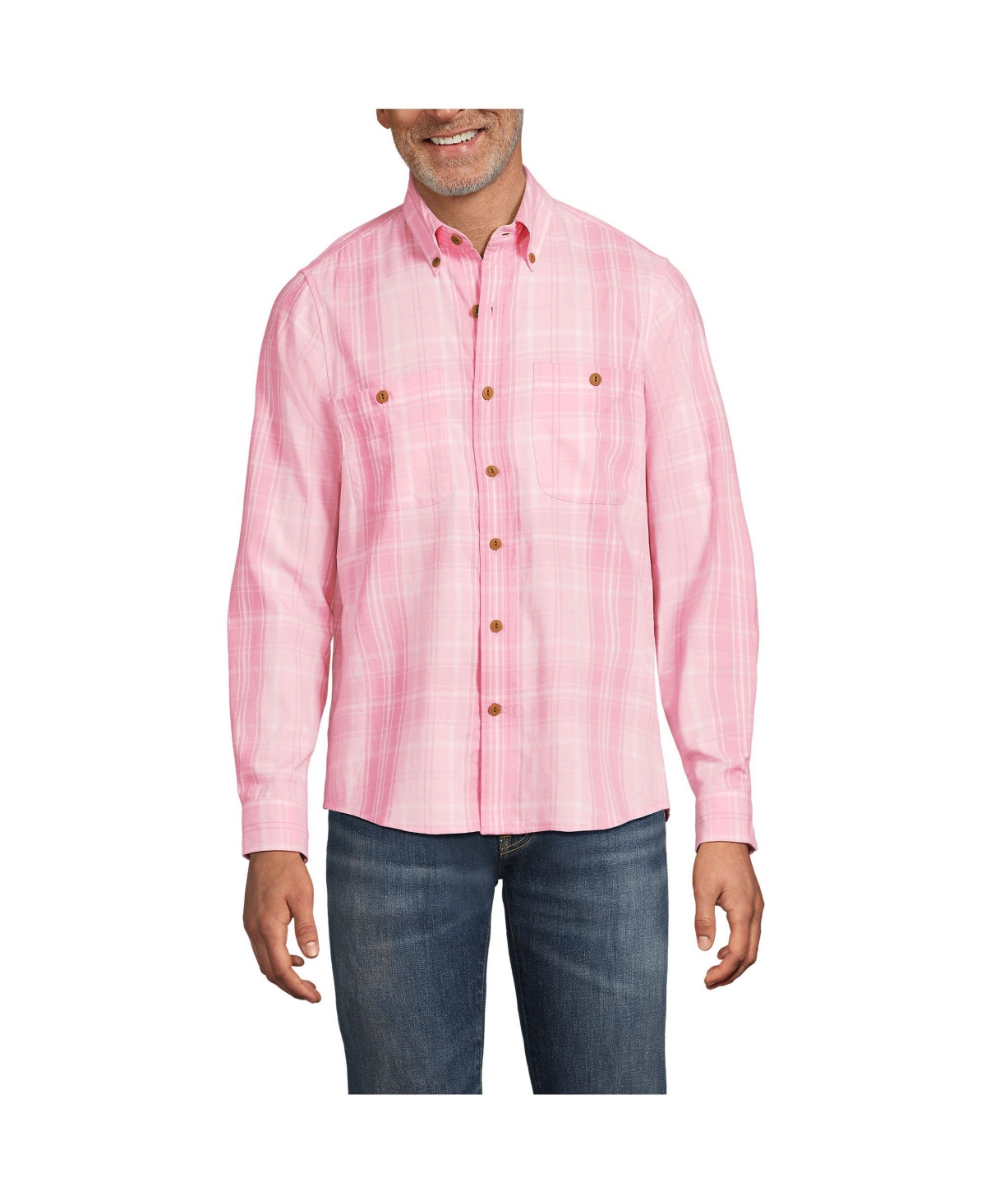 Men's Lightweight Coastal Flannel Shirt - Ivory/bay water green plaid