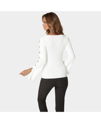 Женский свитер-бато с открытыми плечами и разрезом на кнопках Bebe