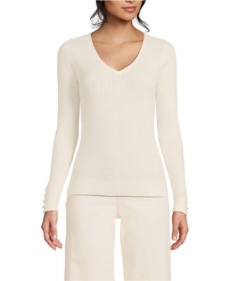 Women's Fine Gauge Cotton Baby Cable Vneck Sweater