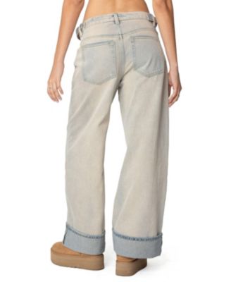 Стиранные джинсы с низкой посадкой и двойным поясом от Edikted для женщин