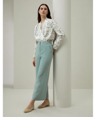 Women's Silk Wide Leg Tailored Pant with Mid Rise