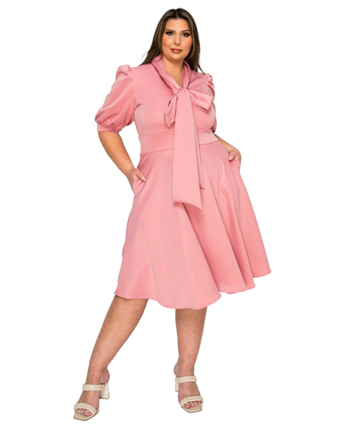Women's Plus Size Carina Donna Flare Dress w/ Pockets - Mauve light