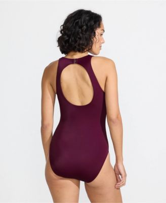 Women's Tugless High Neck Portrait Back One Piece Swimsuit