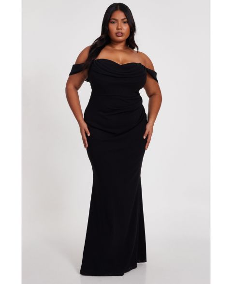 Женское платье QUIZ Chiffon Bardot Maxi, цвет: Чёрный