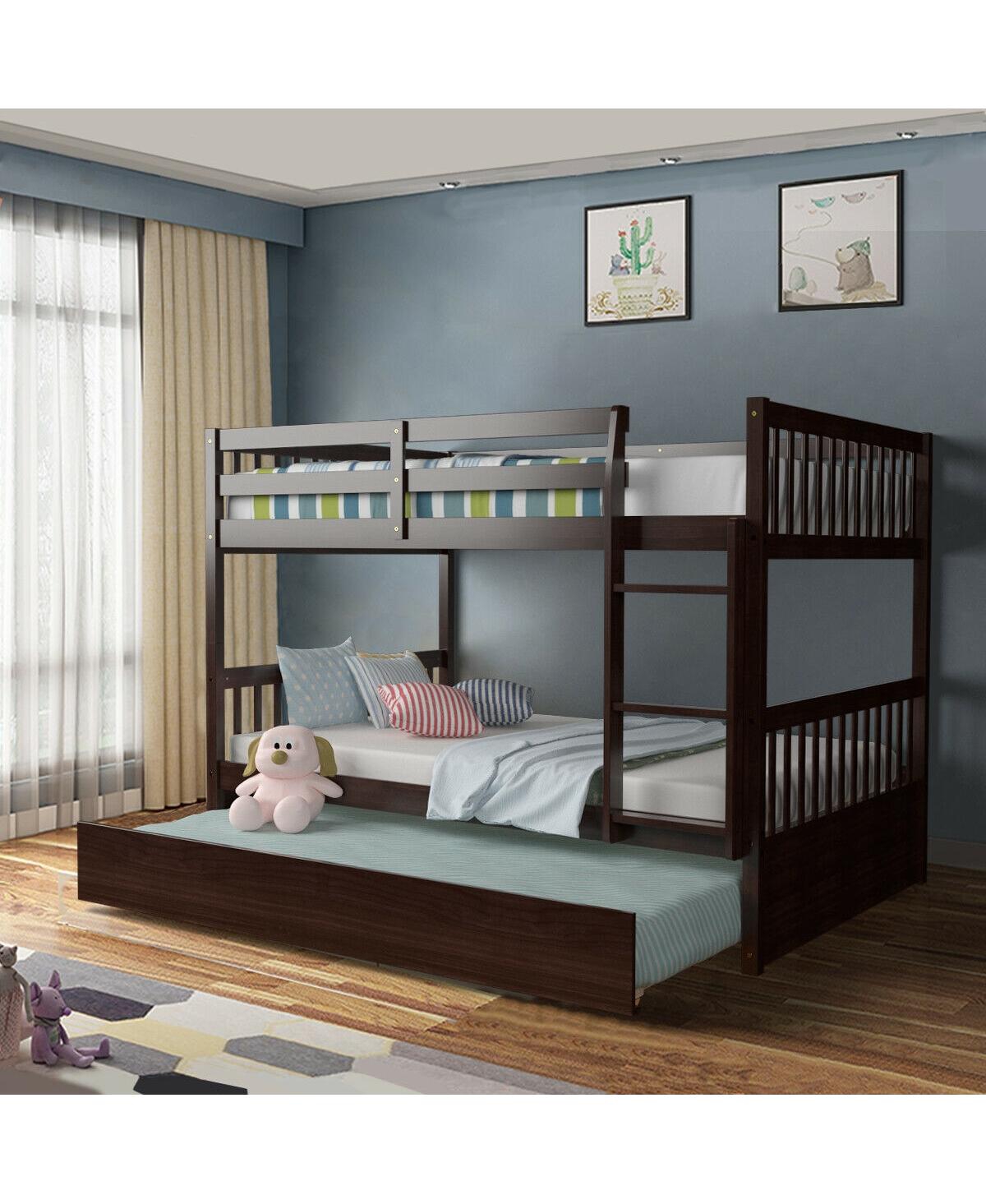 Bunk Bed Platform with Wooden Frame and Ladder for Space-Saving and Easy Access