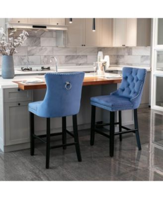 Set of 2 Velvet Counter Height Stools, 26.3" Button Tufted Upholstered Kitchen Island Chairs with Back