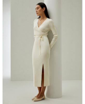 Women's Elegant Wrap-Front Silk Knit Dress