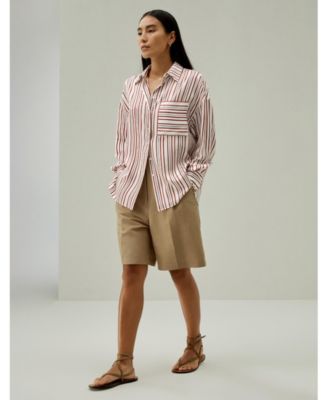Women's Oversized Striped Silk-Twill Shirt
