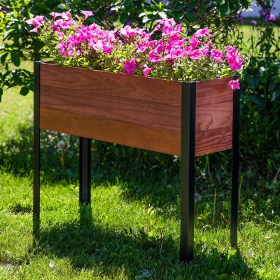 Acacia Wood Raised Garden Bed with Legs - 31-Inch H - Powder-Coated Steel Frame - Removable Planter Bag
