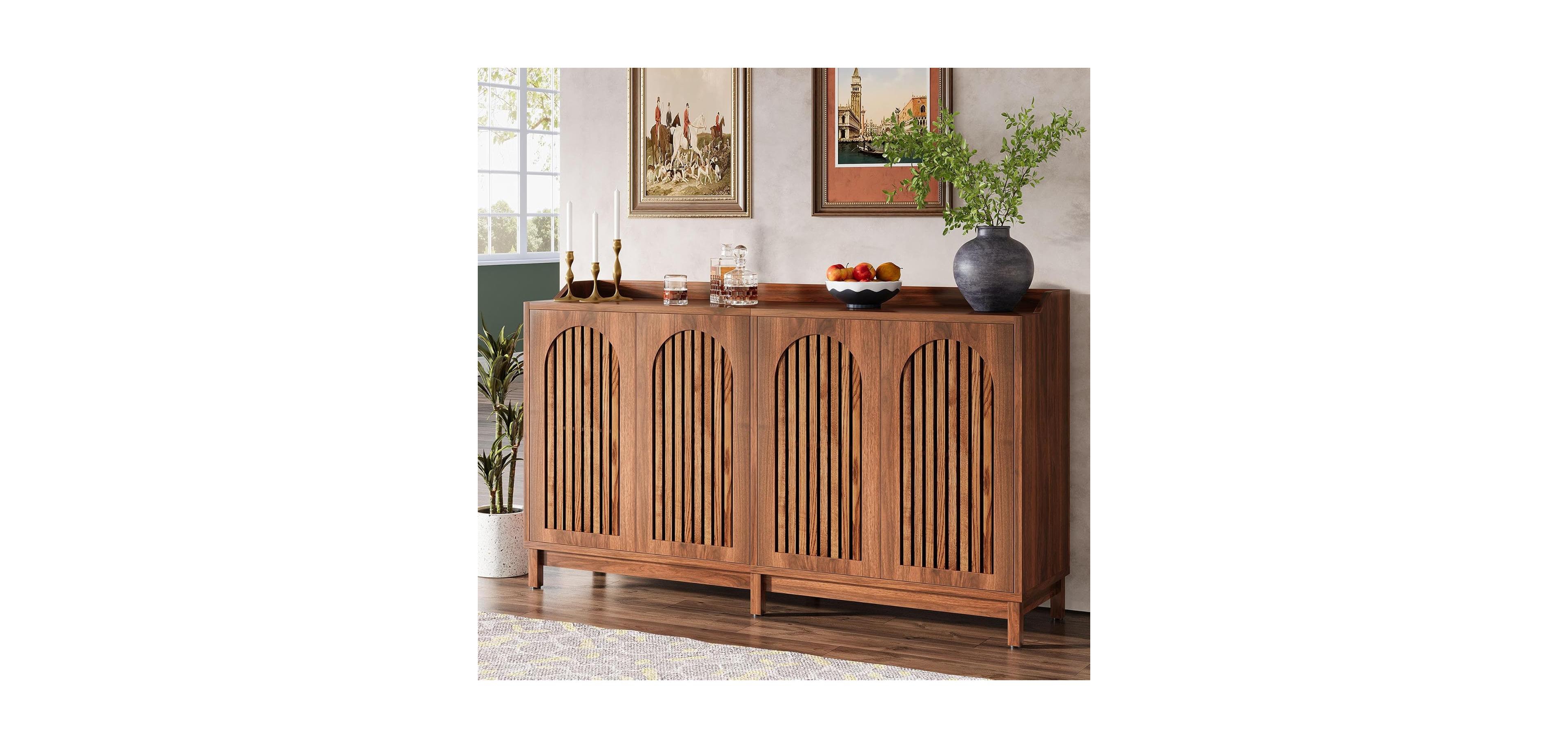 Tribesigns Sideboard Buffet Cabinet, 57" Farmhouse Storage Cabinet with Shutter Doors and Adjustable Shelf, Freestanding