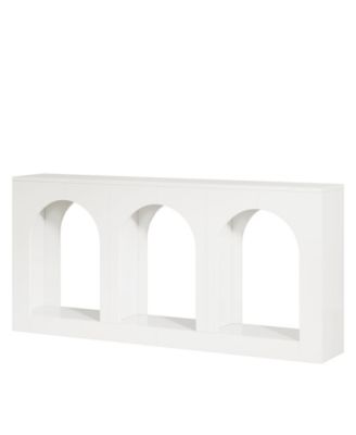 70.9" White Console Table with Storage, Wood Entryway Entry Table with 3 Arched Shelves, Behind Couch Sofa, Narrow Long