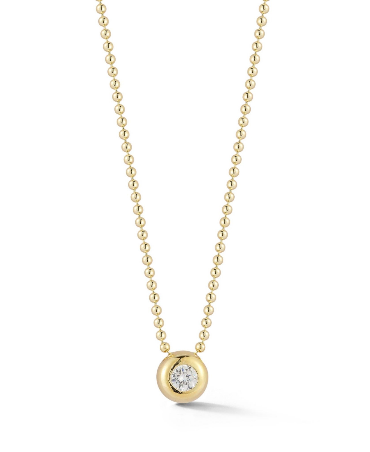 14K Gold Plated Sterling Silver Round Pendant Necklace with Ball Chain - Gold