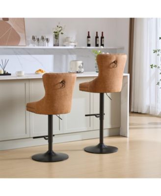 Set of 2 Metal/Faux Leather Adjustable Swivel Modern Design Bar Stools