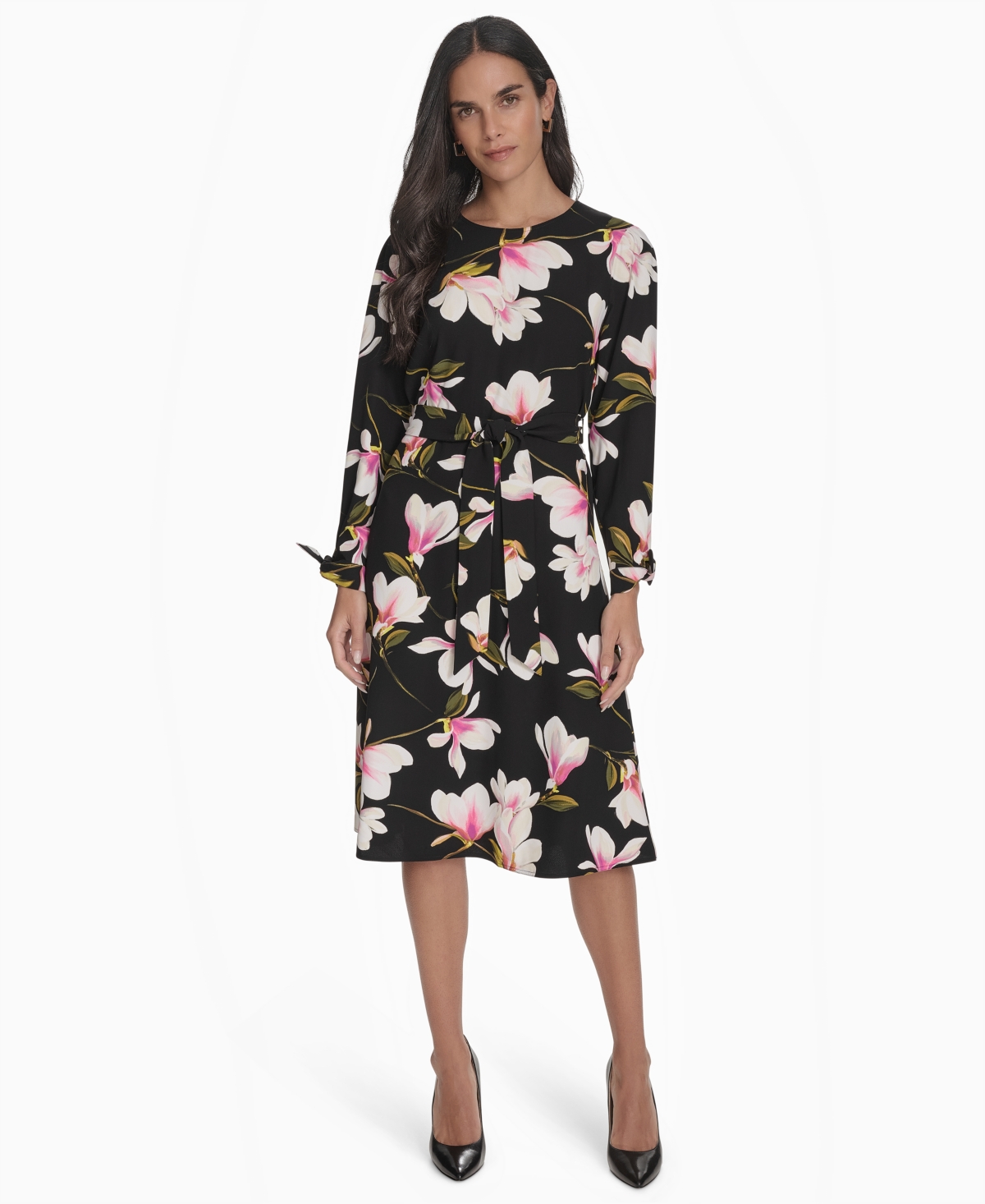 HALSTON WOMEN'S FLORAL-PRINT FIT & FLARE DRESS 