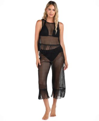 Женский прозрачный топ на бретелях La Blanca с бахромой