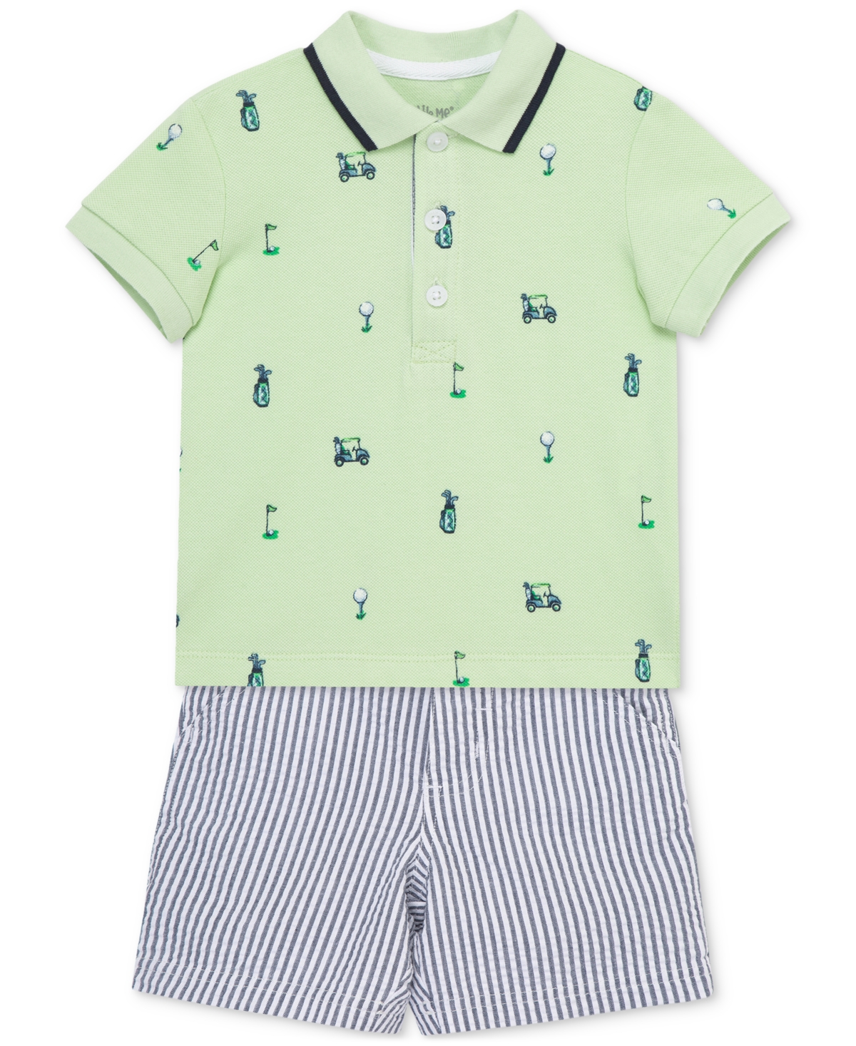 Little Me Baby Boys Cotton Golf Polo & Striped Shorts Set In Blue,green