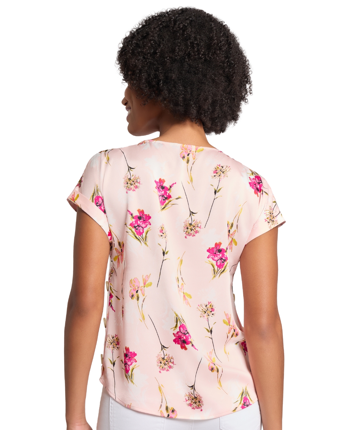 Jones New York Women's Kelly Floral Print Short-sleeve Blouse In Petal Pink