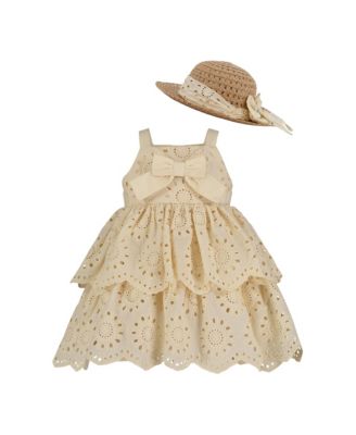 Baby Girls 2-Piece Linen Layered Sundress and Sunhat Set