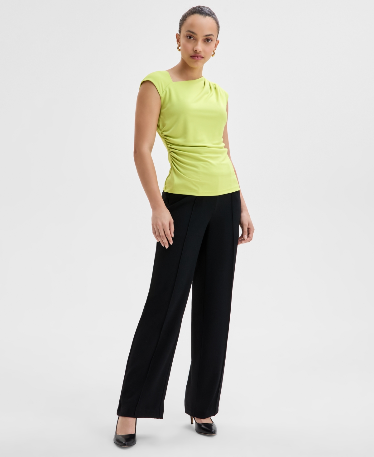 Inc International Concepts Petite Asymmetric Draped Top, Exclusively At Macy's In Lime Sash