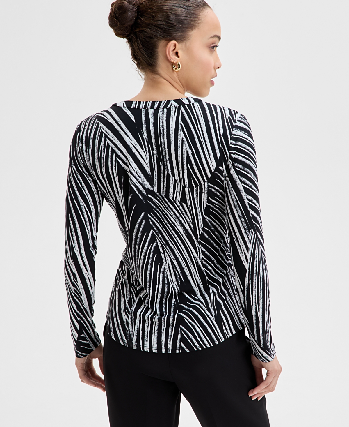 Inc International Concepts Petite Printed Button-front Top, Exclusively At Macy's In Pia Stripe