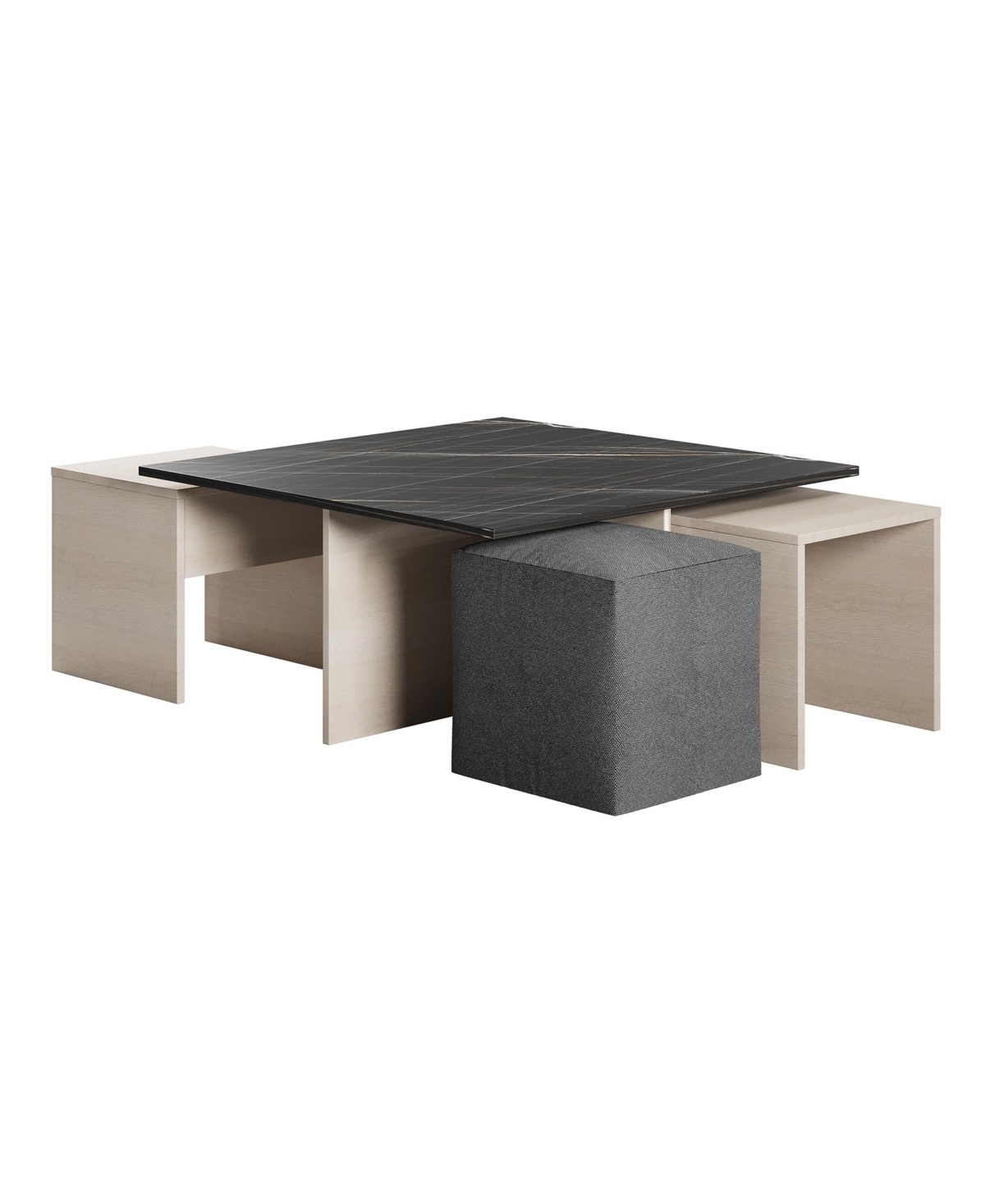 Manhattan Comfort 37.4" Haley Modern Nested Coffee Table And Ottoman Set In White,black
