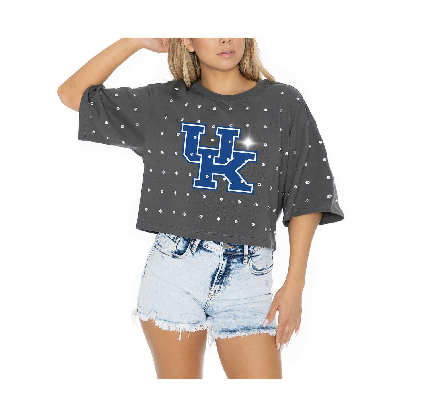 Women's Gray Kentucky Wildcats Go Time Rhinestone Crop T-Shirt
