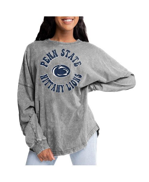 alfani Gameday Couture Women's Gray Penn State Nittany Lions Playing Around Faded Wash Oversized Long Sleeve T-Shirt Sports Fan Shop