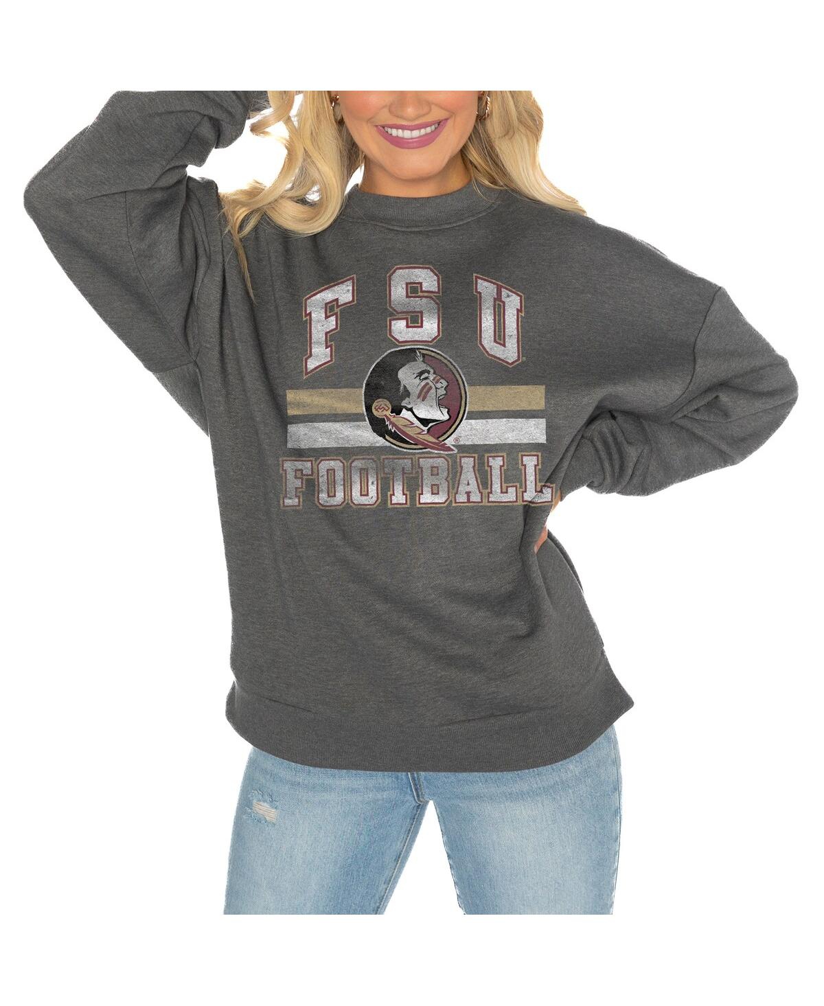 GAMEDAY COUTURE WOMEN'S CHARCOAL FLORIDA STATE SEMINOLES GOOD VIBES PREMIUM FLEECE DROP SHOULDER PULLOVER SWEATSHIRT 