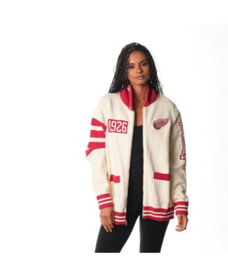 Men's and Women's Cream Detroit Red Wings Jacquard Full-Zip Sweater