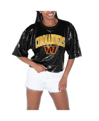 Gameday Couture - Women's  Black Washington Commanders Rise Up Sequin Cropped T-Shirt