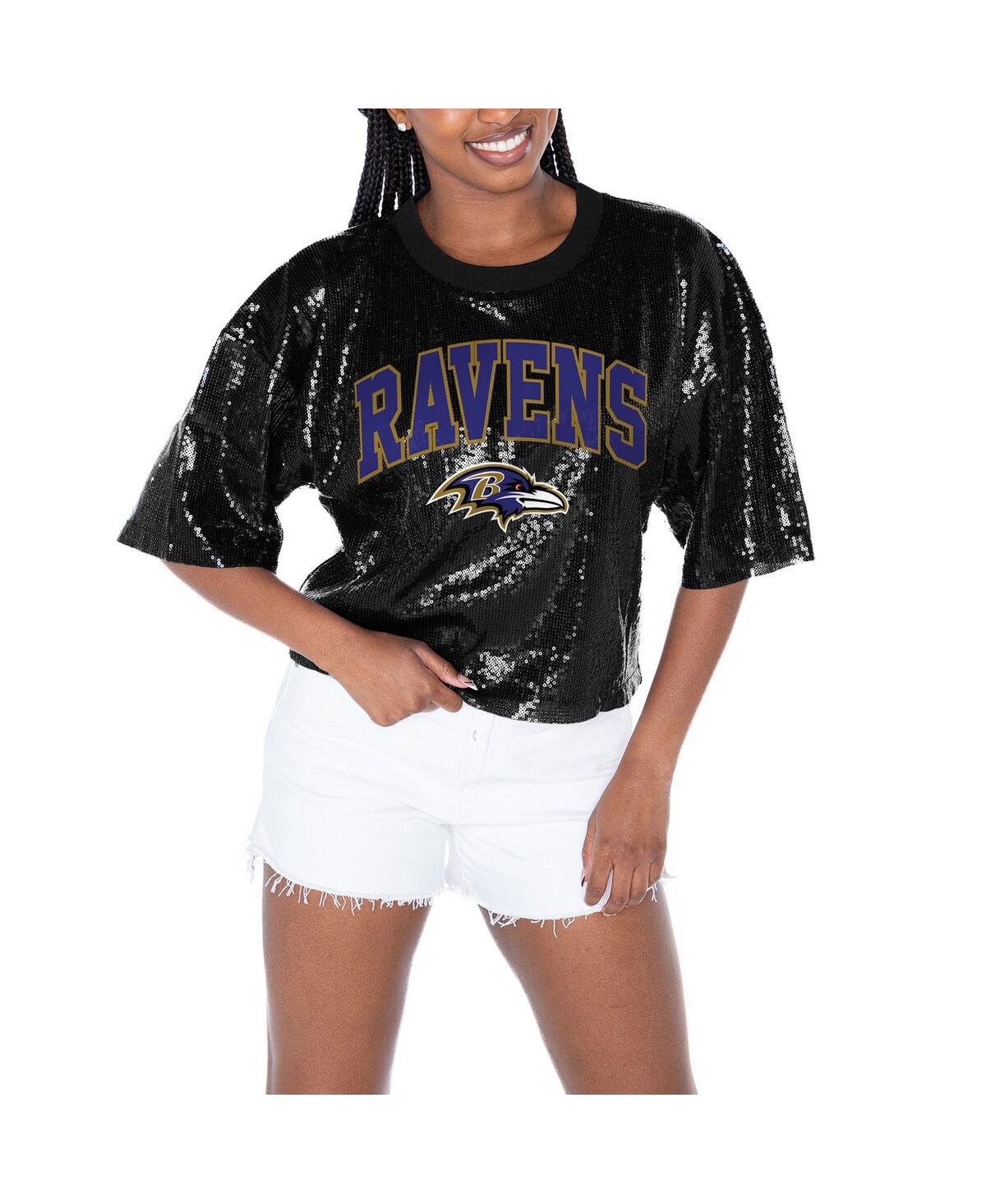 Women's Black Baltimore Ravens Rise Up Sequin Cropped T-Shirt - Black
