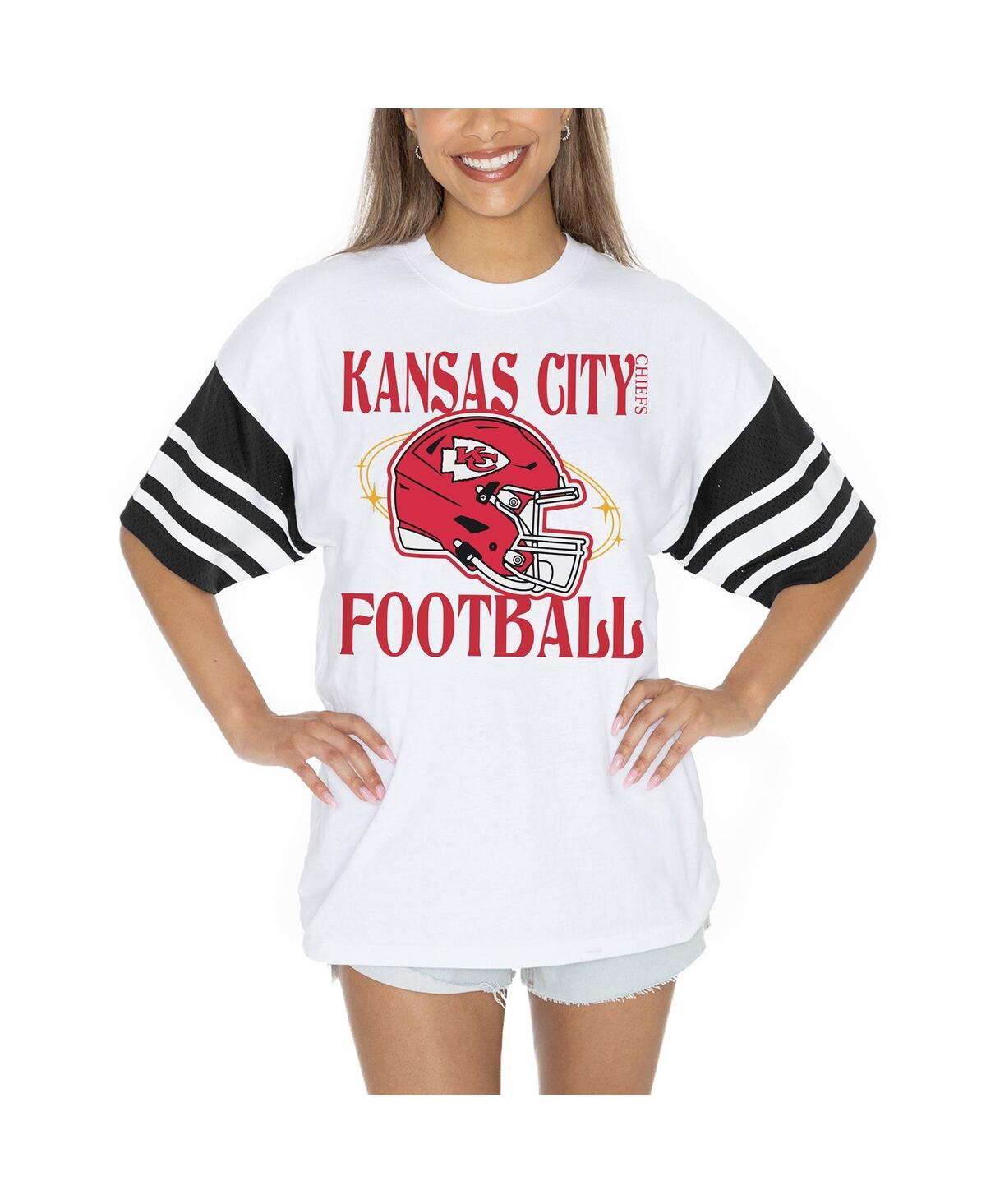 Women's White Kansas City Chiefs Vintage Look Contrast Mesh Striped Raglan T-Shirt - White
