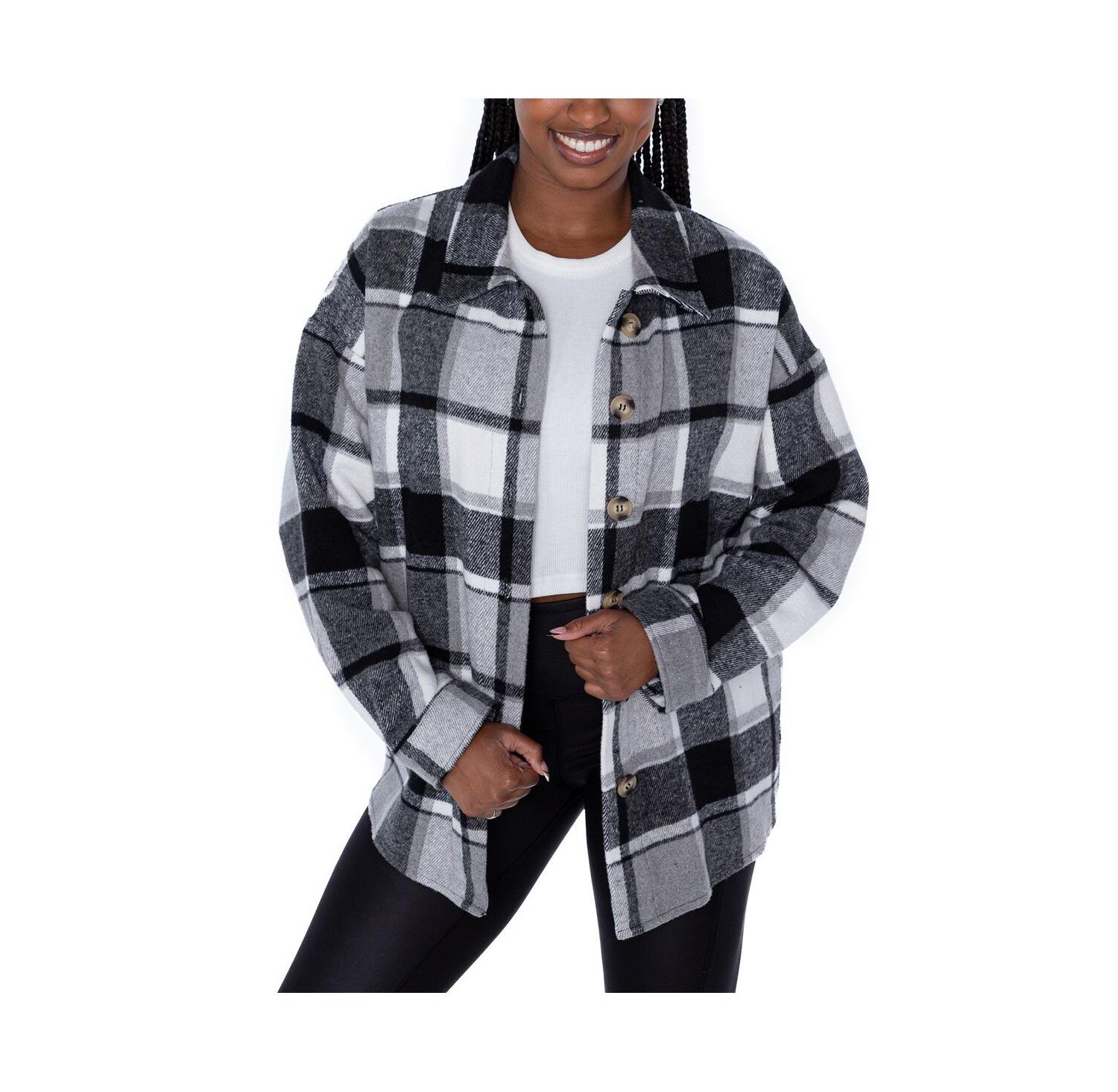 Women's Gray Las Vegas Raiders Fieldside Fun Plaid Button-Up Overshirt