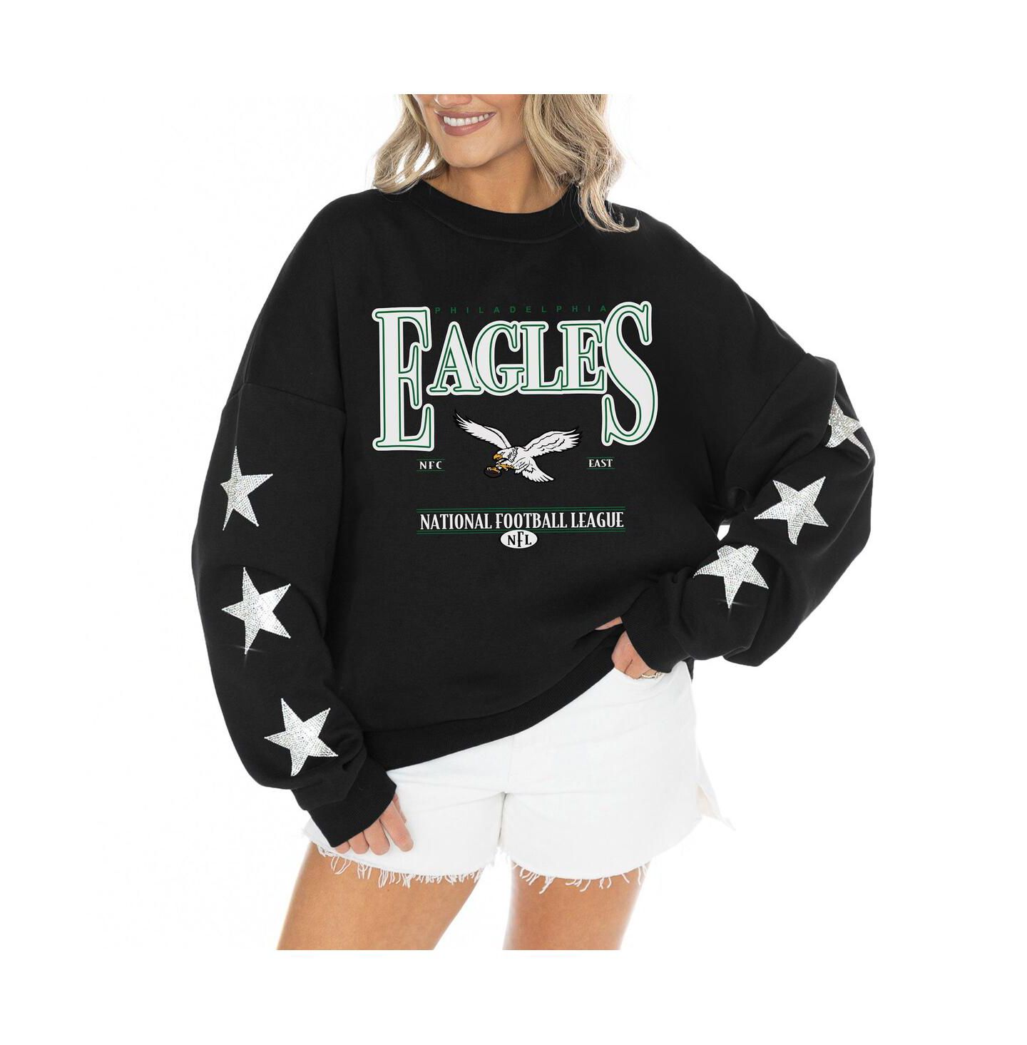 Женский свитер Gameday Couture Black Philadelphia Eagles Rhinestone Star Sleeve Settle the Score Tri-Blend Pullover — фото 1