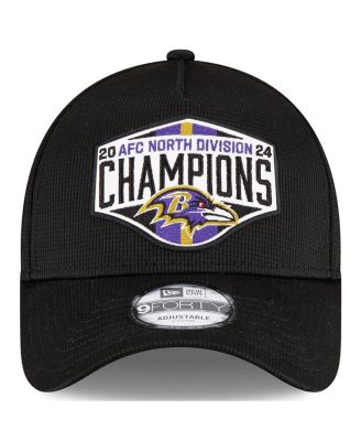 Мужская черная кепка New Era Baltimore Ravens 2024 для раздевалки чемпионов Северного дивизиона АФК с регулируемой длиной 9 футов