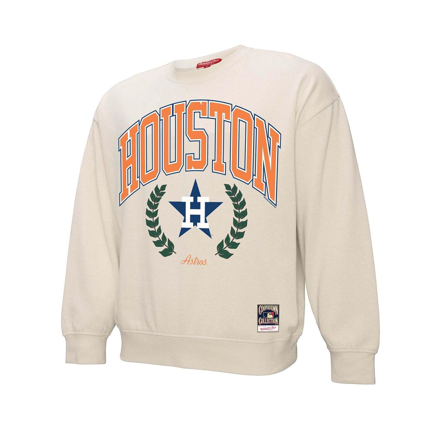 Women's Cream Houston Astros Cooperstown Collection Laurel Crew Pullover Sweatshirt