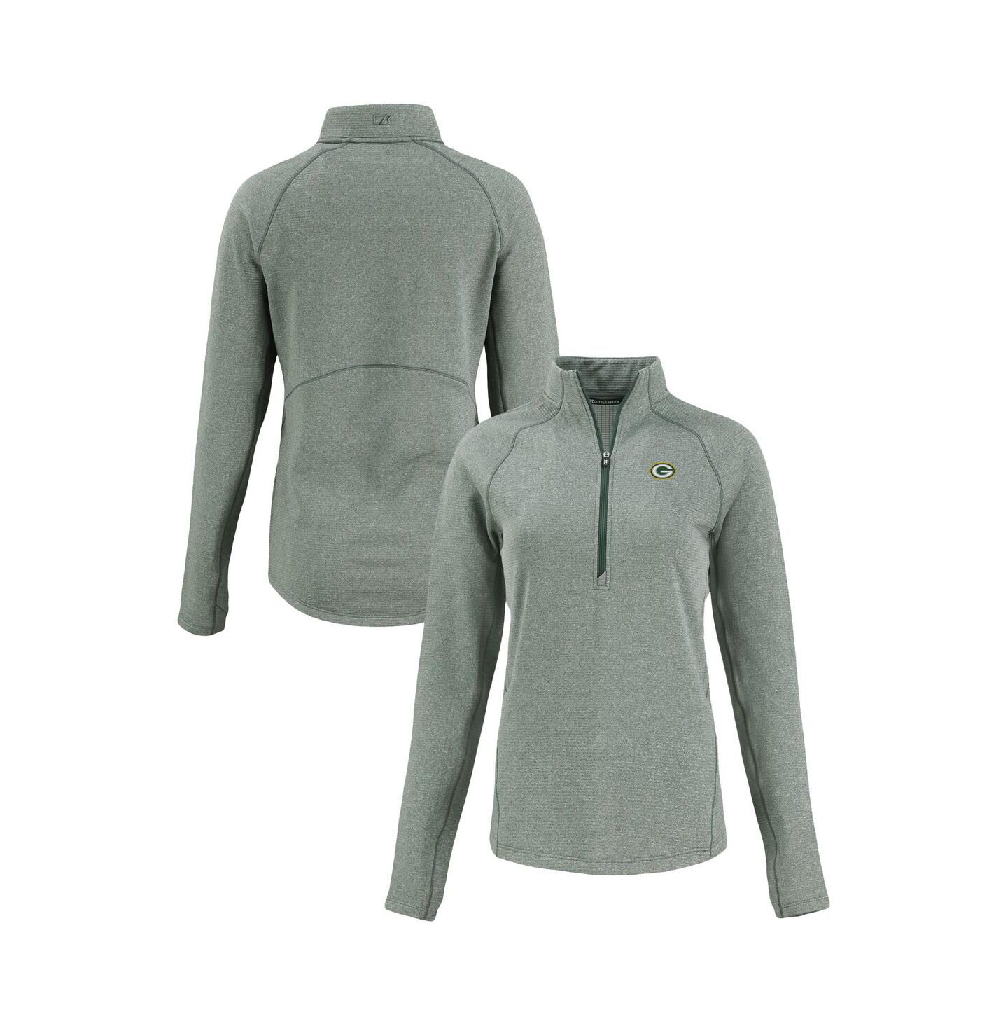 Женская куртка Cutter & Buck Heather Green Green Bay Packers Peshastin Eco Fleece Tri-Blend Raglan Half-Zip — фото 1