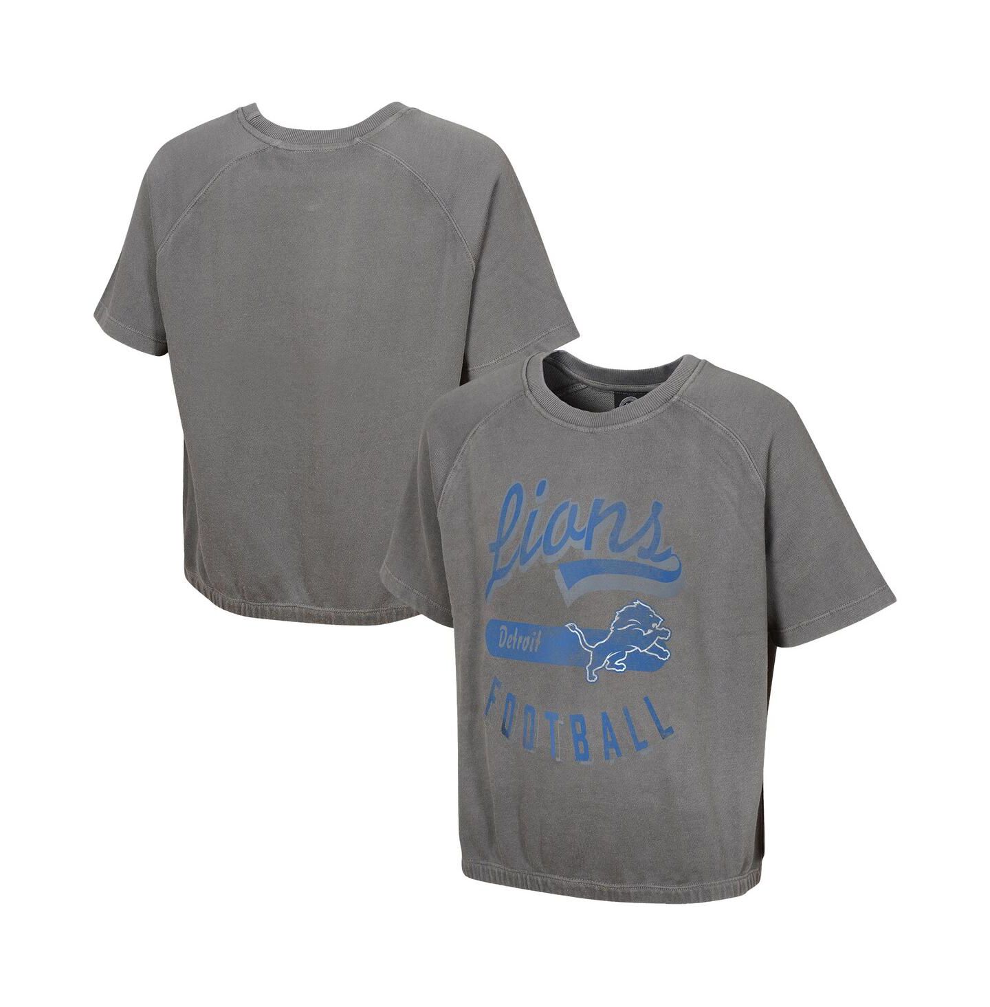 Женский топ Outerstuff Gray Detroit Lions Mineral Wash Short Sleeve — фото 1