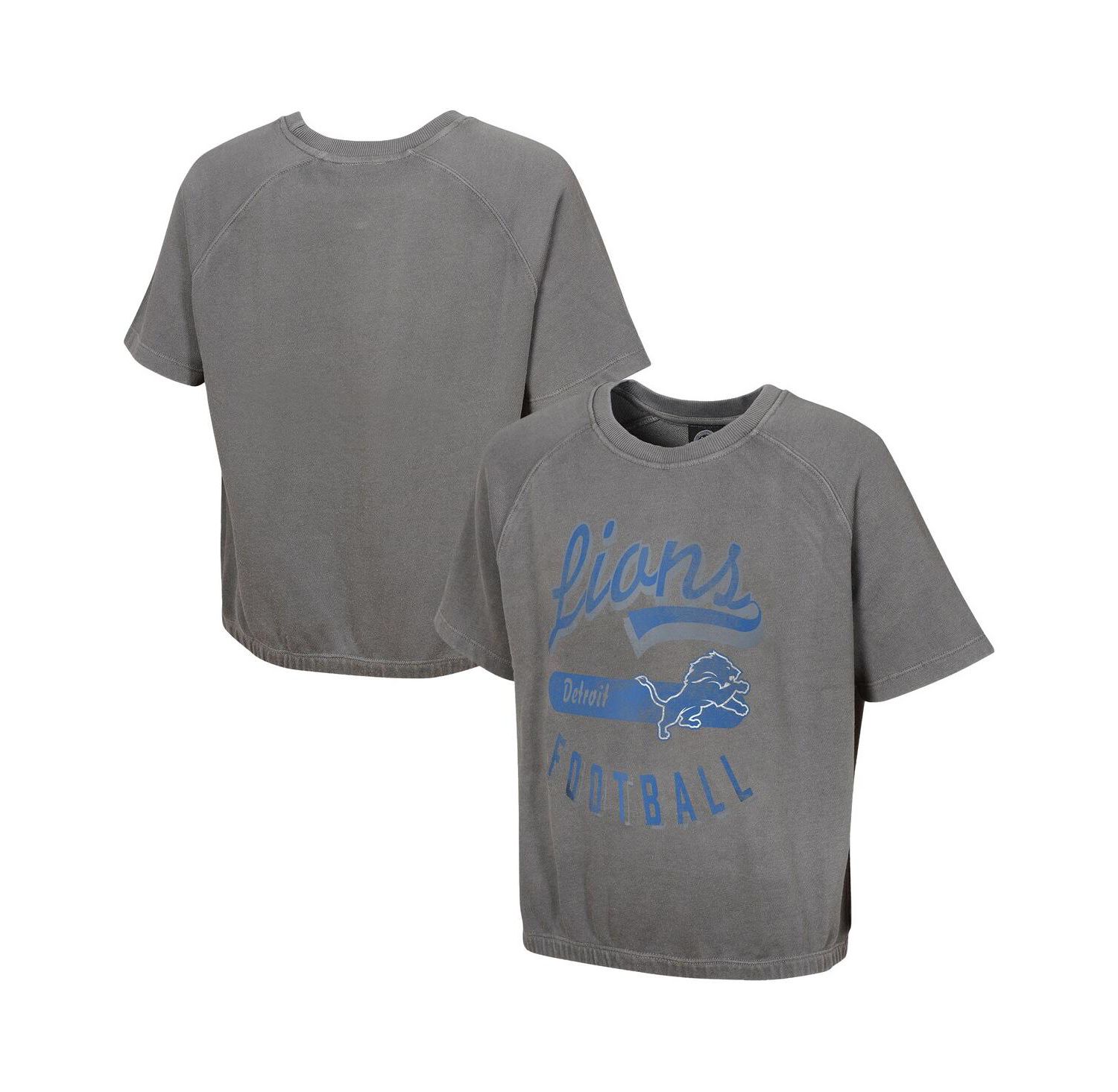 Women's Gray Detroit Lions Mineral Wash Short Sleeve Top