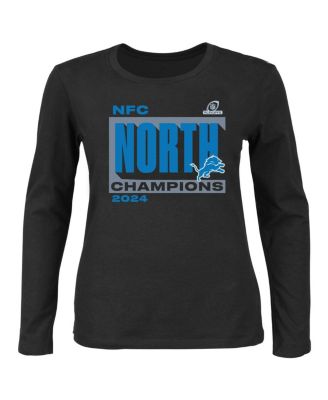 Женская черная футболка Fanatics Detroit Lions 2024 NFC North Division Champions размера плюс с длинным рукавом и круглым вырезом горловины.
