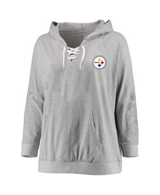 Женская толстовка-пуловер на шнуровке Fanatics Heather Grey Pittsburgh Steelers большого размера с капюшоном