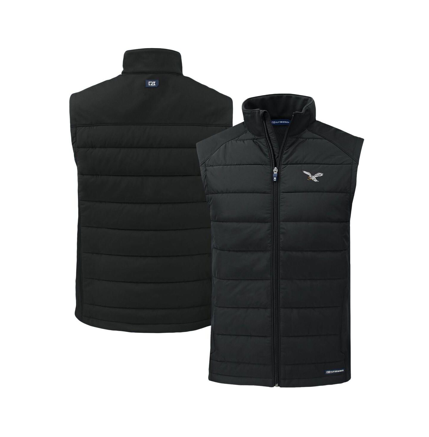 Мужской жилет Cutter & Buck Black Philadelphia Eagles Throwback Evoke Hybrid Eco Softshell Full-Zip Vest — фото 1