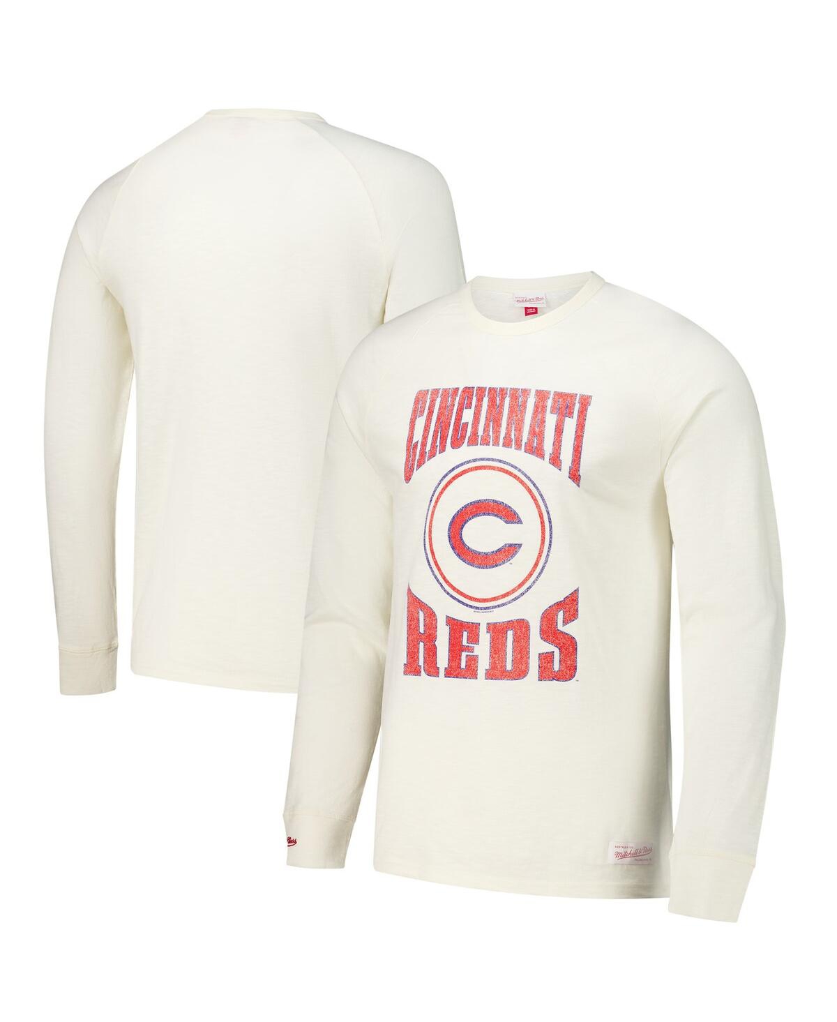 Mitchell & Ness Cream Cincinnati Reds Arched Logo Slub Long Sleeve T-shirt In Cream