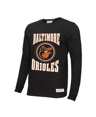 Мужская черная футболка Mitchell & Ness Baltimore Orioles с арочным логотипом Slub с длинным рукавом