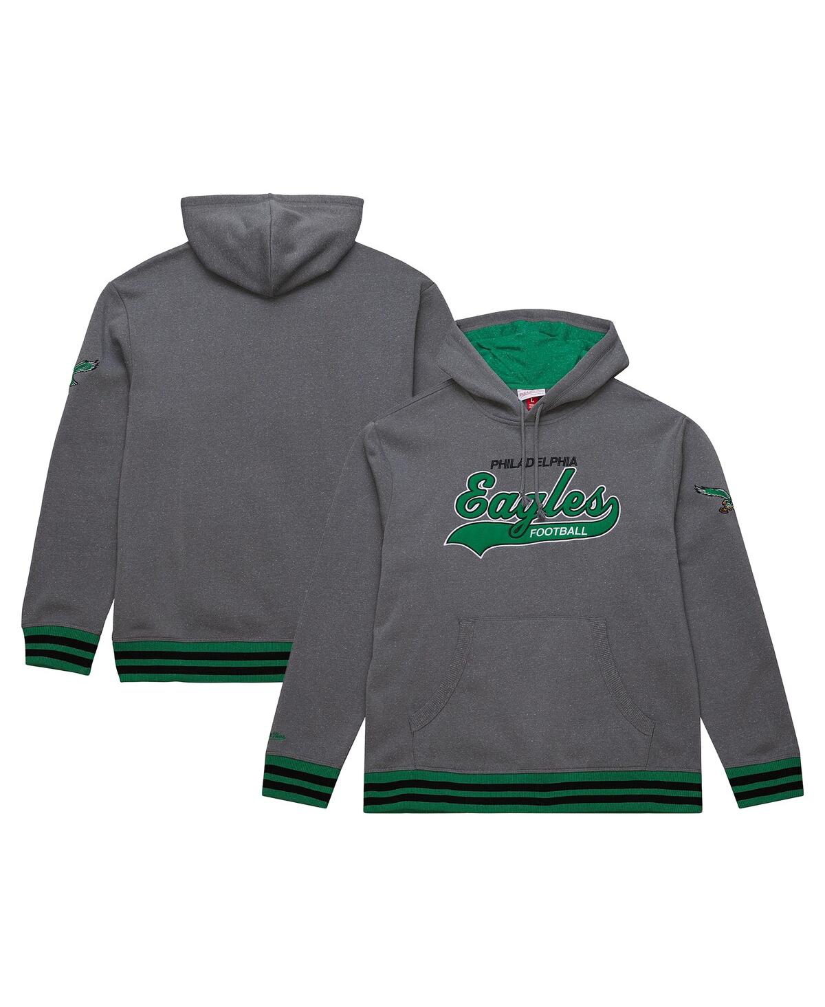 Mitchell & Ness Men's Heather Gray Philadelphia Eagles Vintage Logo Snow Washed Fleece Pullover Hoodie In Heather Gray